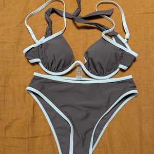 SHEIN Gray Bikini with White Accents